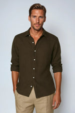 Essential Linen overhemd - Donkerbruin