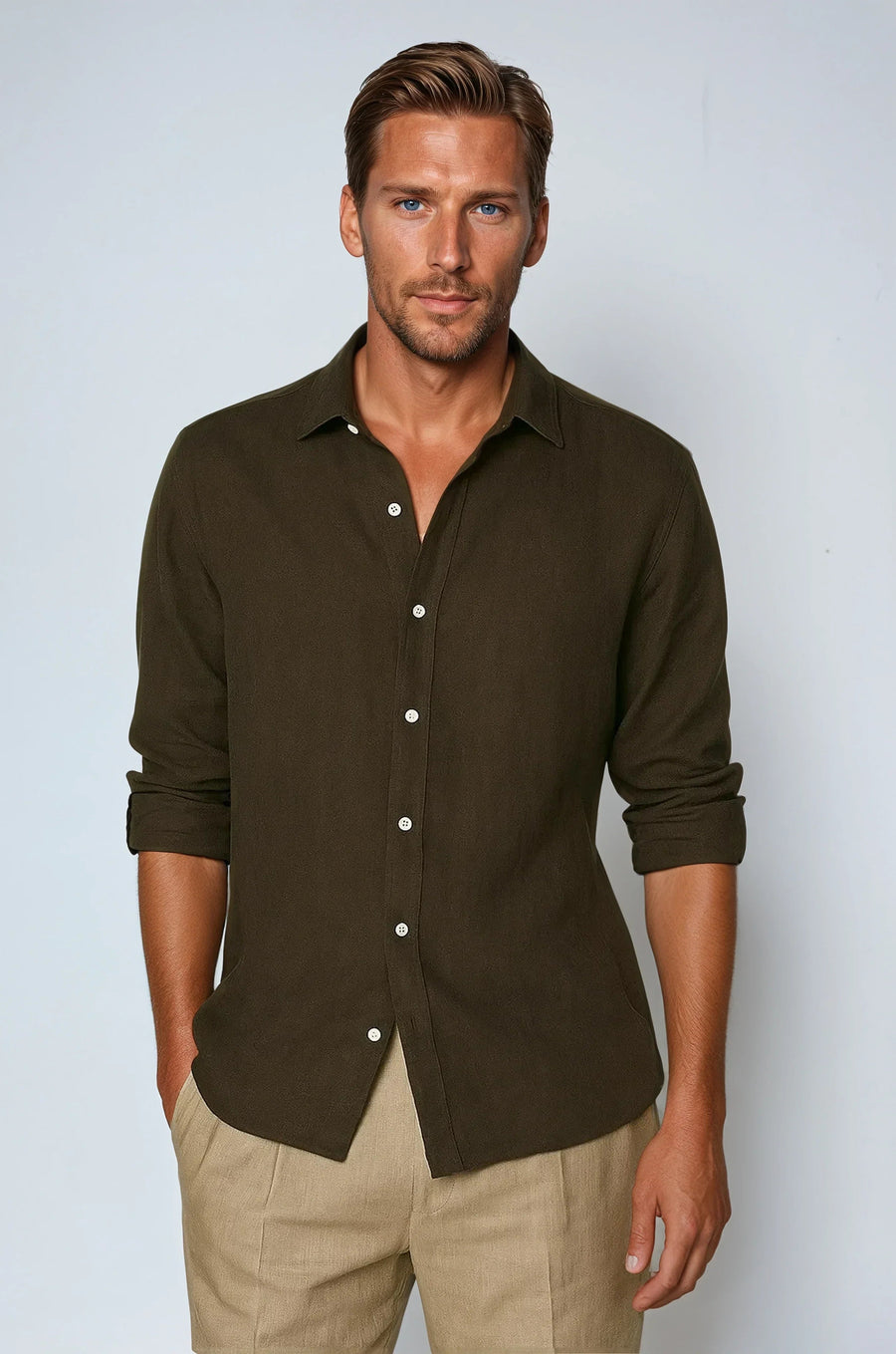 Essential Linen overhemd - Donkerbruin