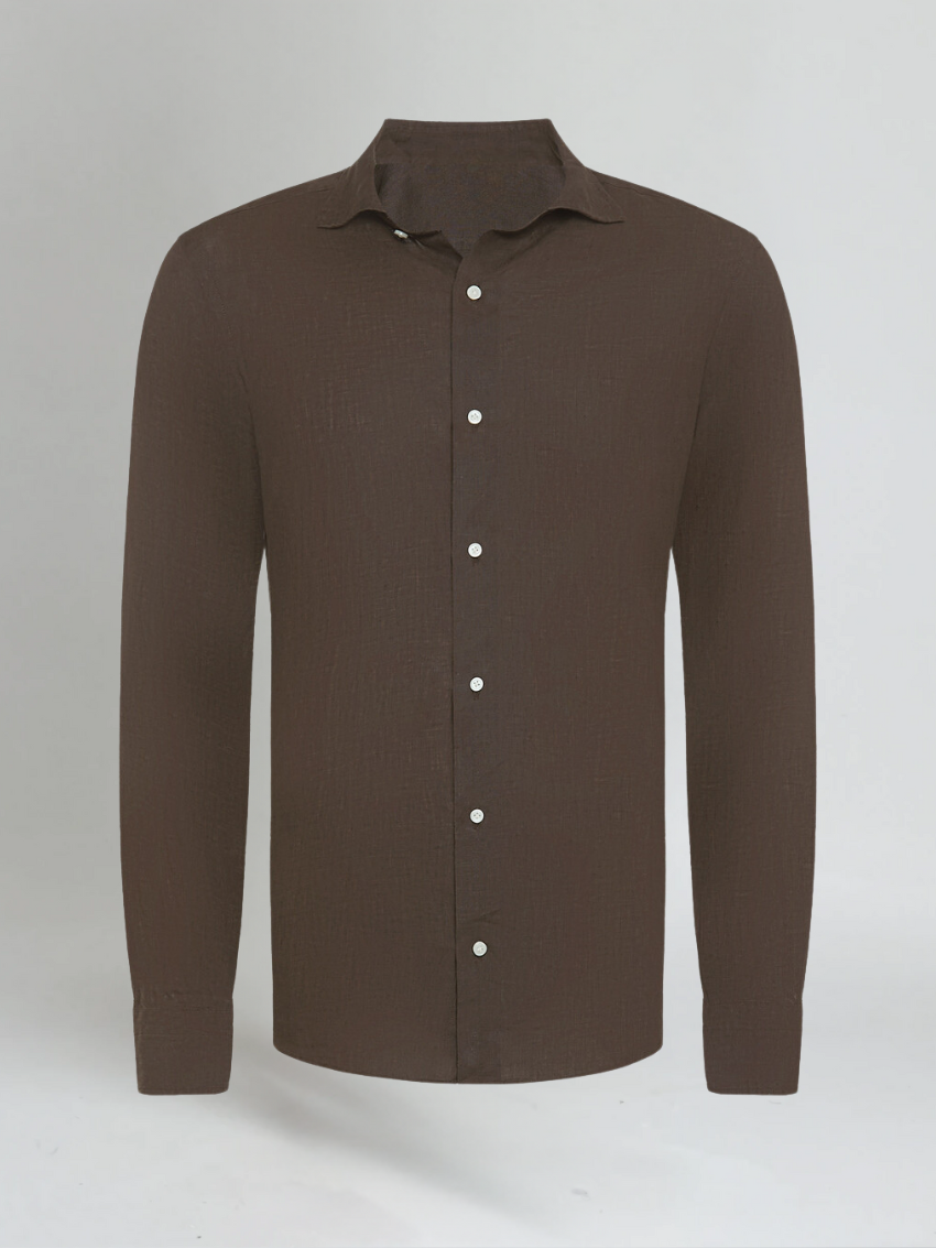 Essential Linen overhemd - Donkerbruin
