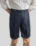 Oxford linnen shorts - marineblauw