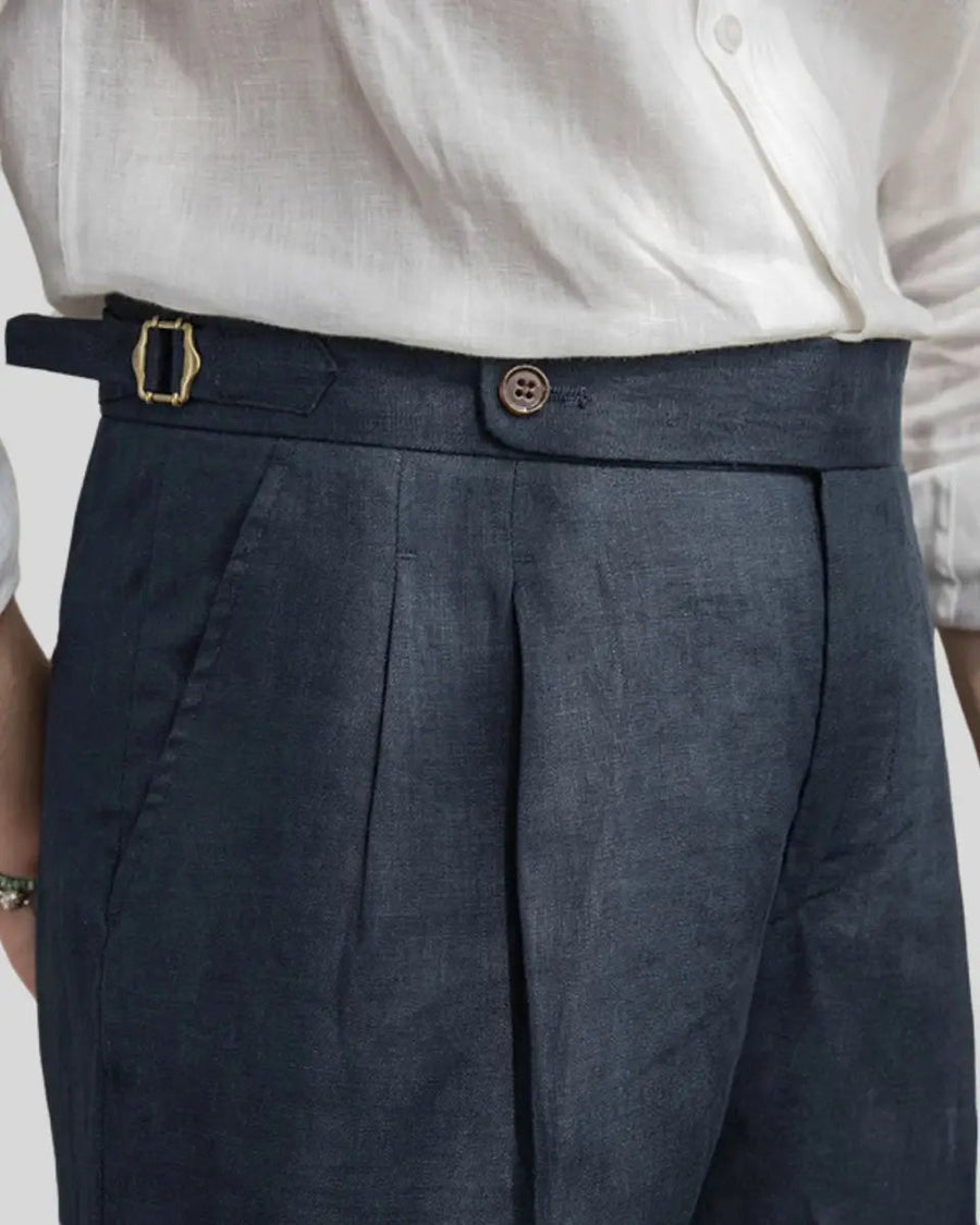 Oxford linnen shorts - marineblauw