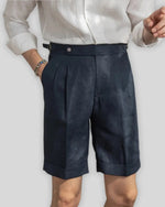 Oxford linnen shorts - marineblauw