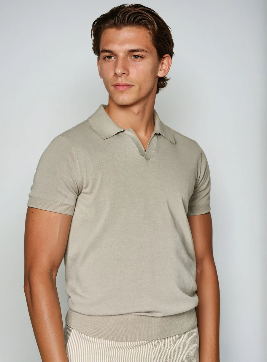 Poloshirt zonder knopen – Taupe