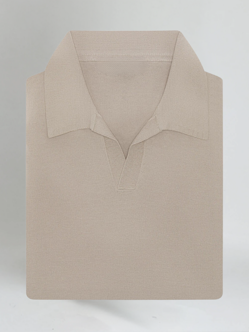 Poloshirt zonder knopen – Taupe