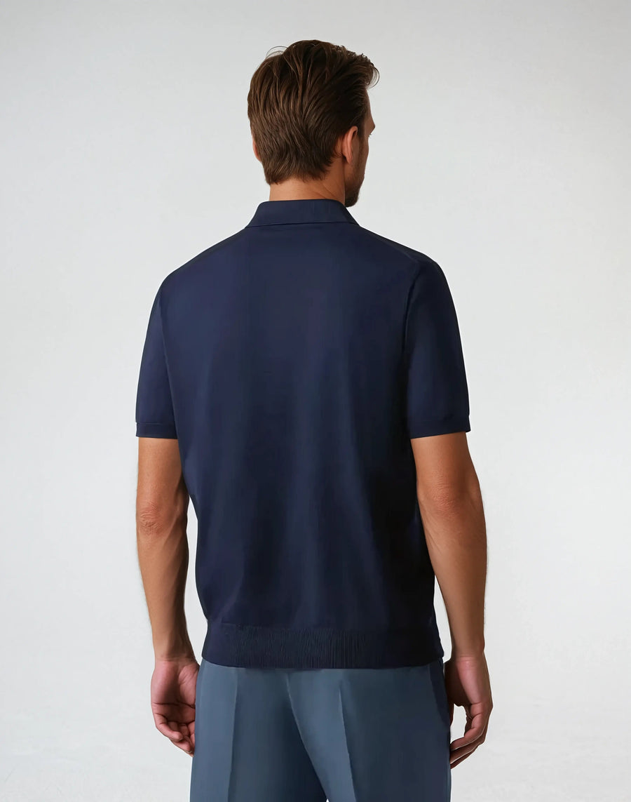 Riviera Polo met rits - Marineblauw